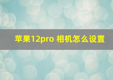 苹果12pro 相机怎么设置